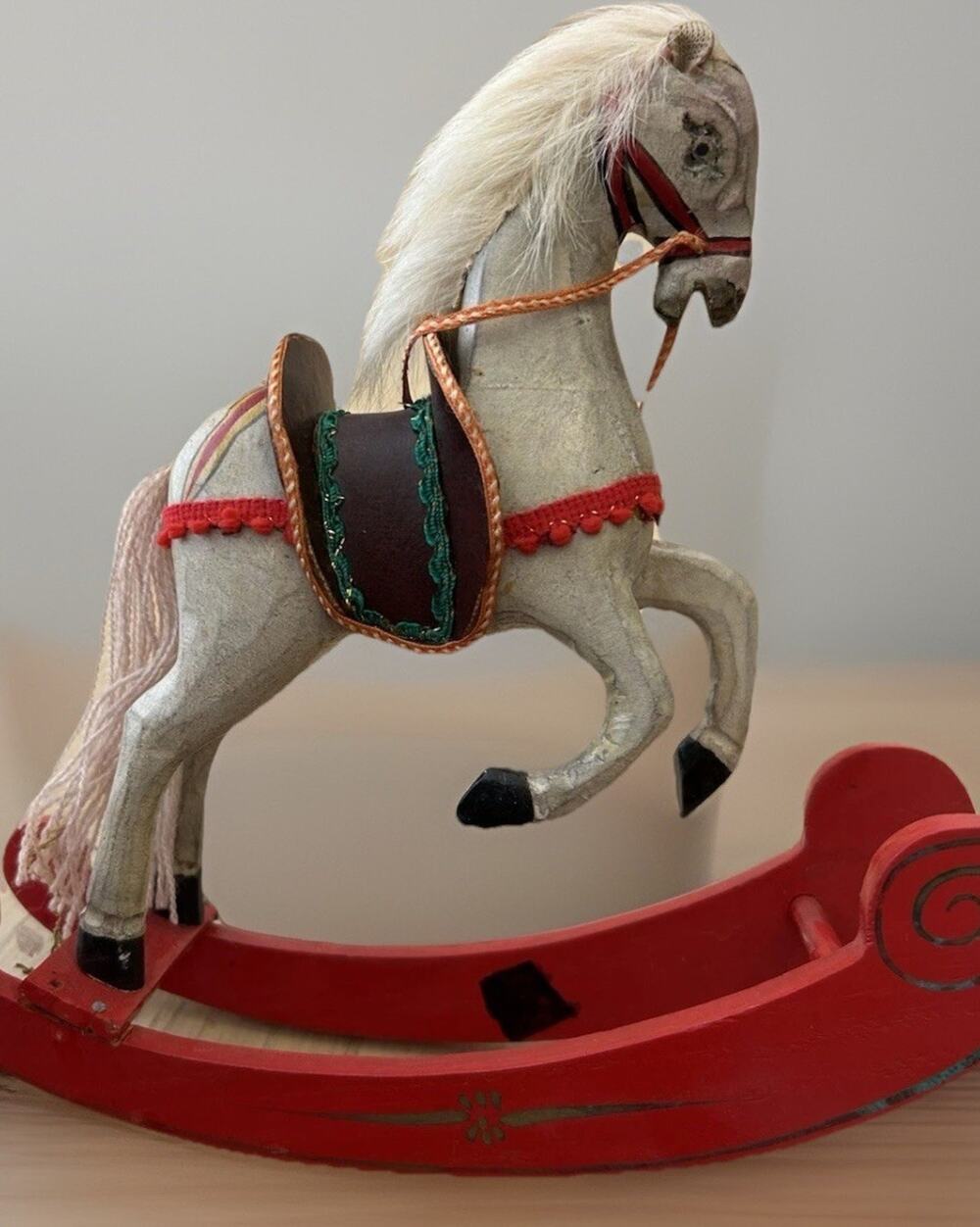 VTG Hand Carved Rocking Horse Hand Painted Wooden Carousal Style Rearing Antique